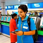 이집트 현지에서 SIM 카드 구매 방법 - **Prompt 1: Airport SIM Card Purchase**
"A vibrant and bustling scene inside an Egyptian airport...